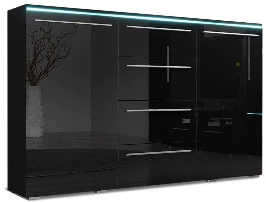 Comoda Mirjan24 Amber 26 cu iluminare LED (Black Gloss)