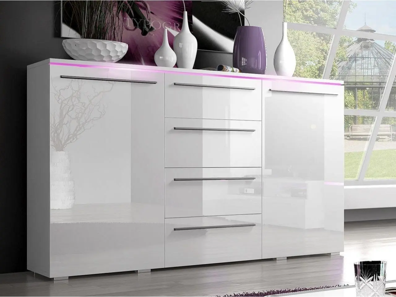 Comoda Mirjan24 Amber 26 cu iluminare LED (White Gloss)