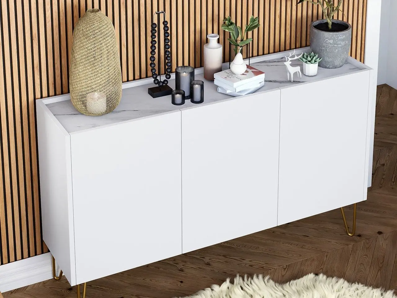 Тумба Mirjan24 Animere AK144/Narine K144 (White/White Marble/Gold)