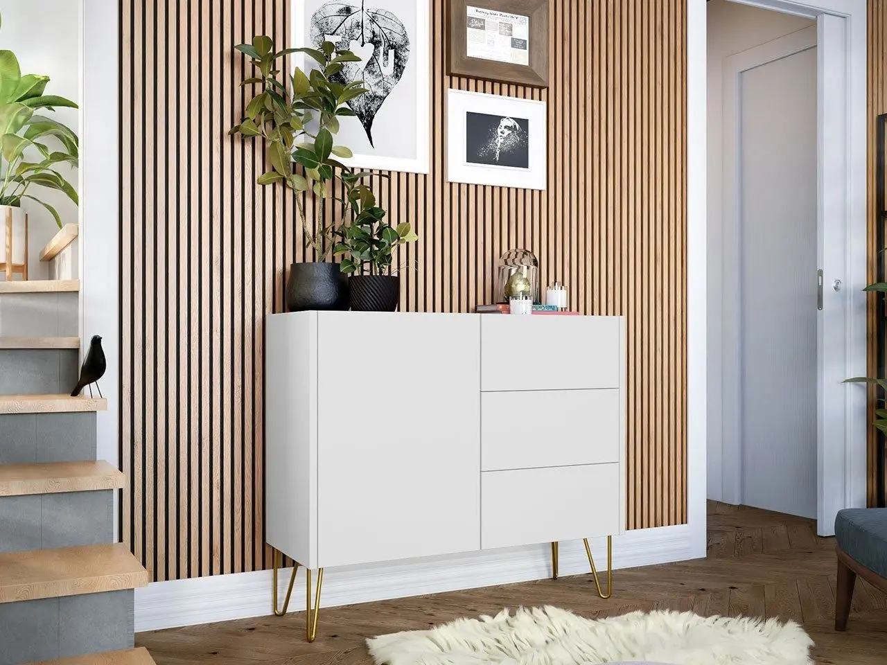 Тумба Mirjan24 Animere AKSZ97/Narine KSZ97 (White/White Marble/Gold)