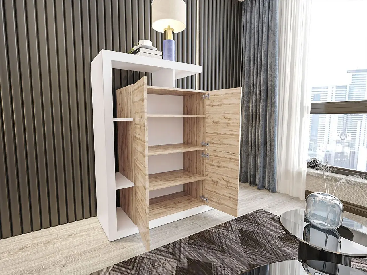 Tumba Mirjan24 Sigurdo/Tuskana 129x40 (White/Wotan Oak)