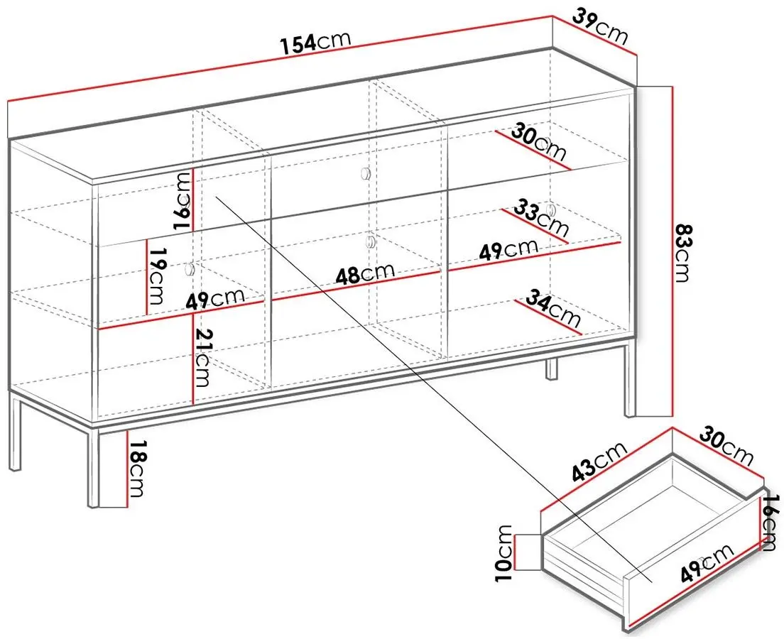 Comoda Mirjan24 Tonkor TKSZ154/Mono MKSZ154 (White/Gold)