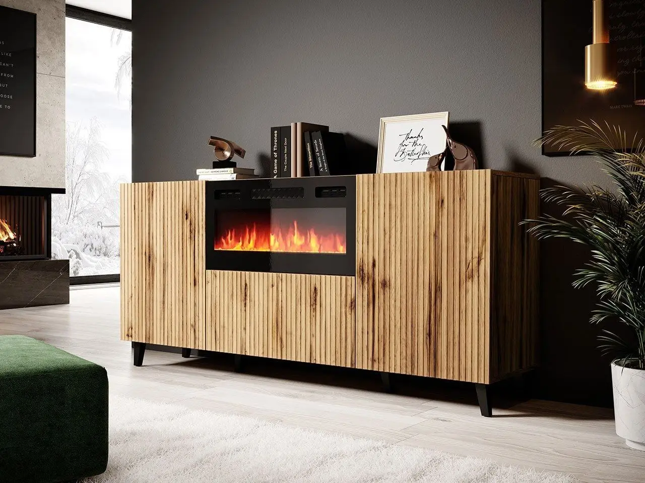 Тумба с биокамином Mirjan24 Tilderi 180/Vamos (Wotan Oak/Black) - 6