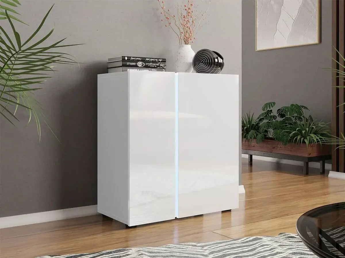 Tumba Mirjan24 Metikone/Diss cu LED iluminare (White/White Gloss) - 3