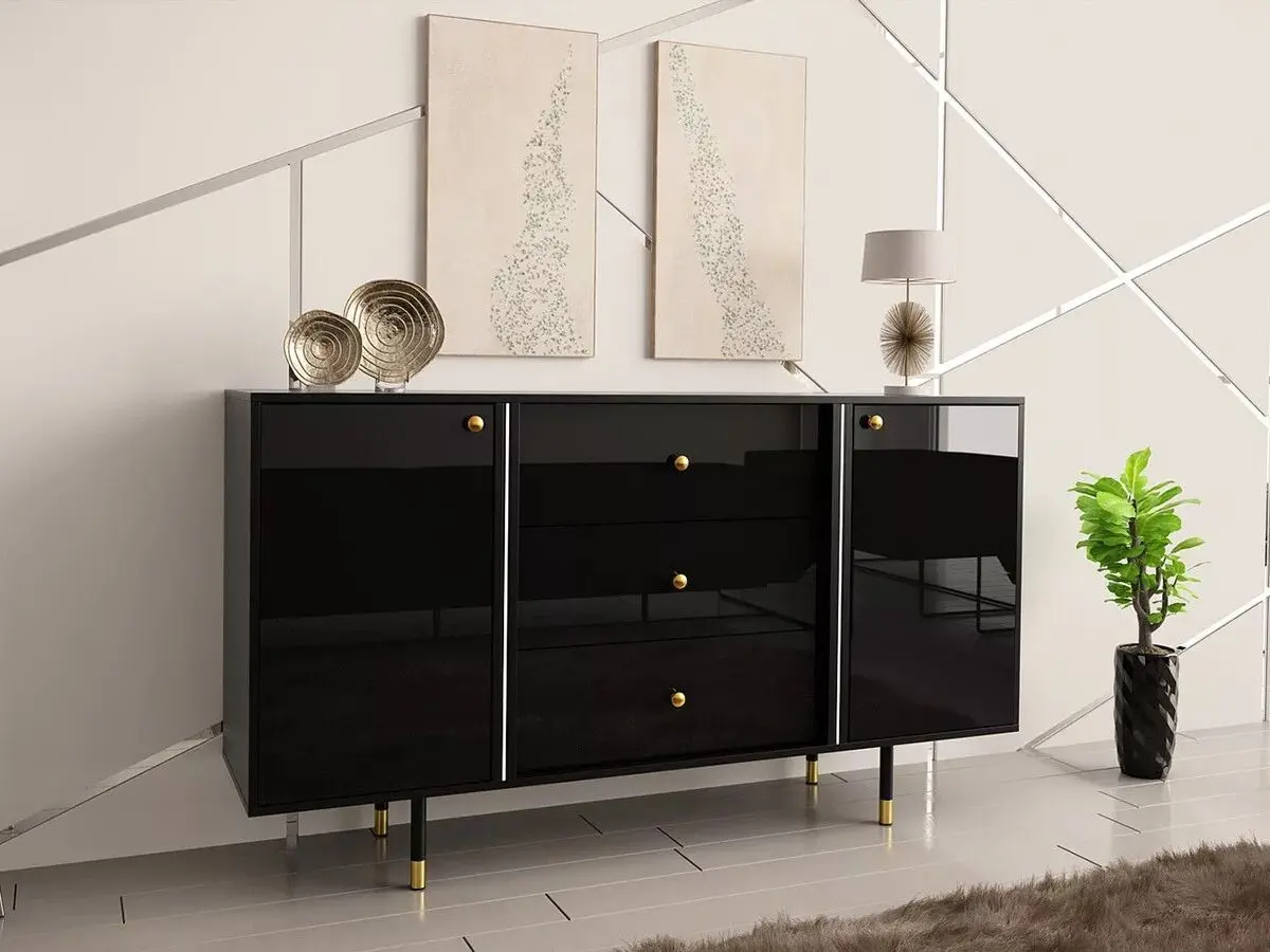 Тумба Mirjan24 Wiastan/Cristal 02 160 (Black/Black Gloss)