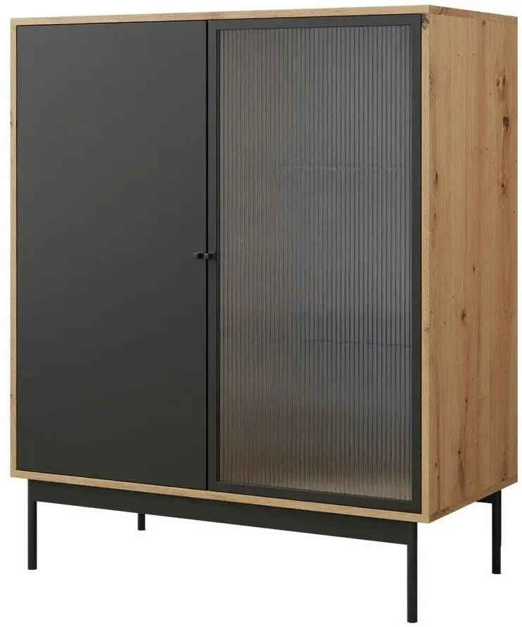 Витрина Mirjan24 Brulpin/Bartise 2D (Artisan Oak/Black) - 4