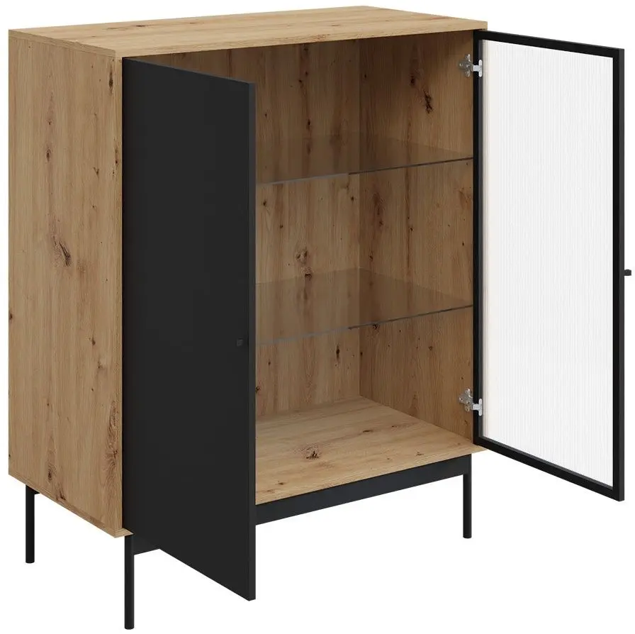 Vitrina Mirjan24 Brulpin/Bartise 2D cu LED iluminare (Artisan Oak/Black) - 3