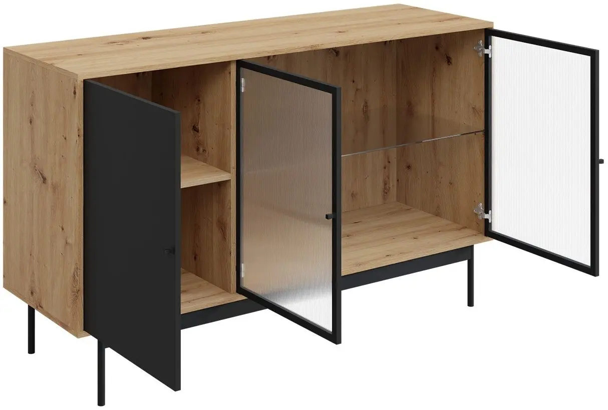 Tumba-vitrina Mirjan24 Brulpin/Bartise 3D cu LED iluminare (Artisan Oak/Black)