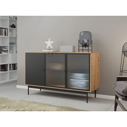 Tumba-vitrina Mirjan24 Brulpin/Bartise 3D cu LED iluminare (Artisan Oak/Black)