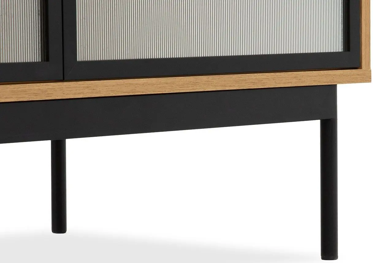 Tumba-vitrina Mirjan24 Brulpin/Bartise 3D cu LED iluminare (Artisan Oak/Black)