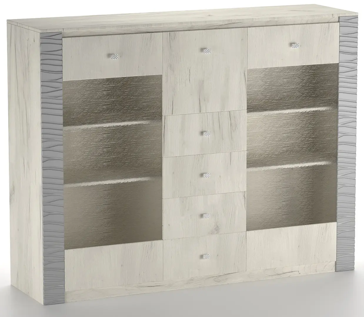 Comoda-Vitrina МЛ-Мебель Gamma №14 160.2cm (Craft Oak White/Gray) - 2