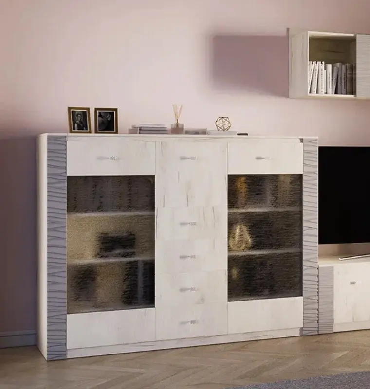 Comoda-Vitrina МЛ-Мебель Gamma №14 160.2cm (Craft Oak White/Gray)