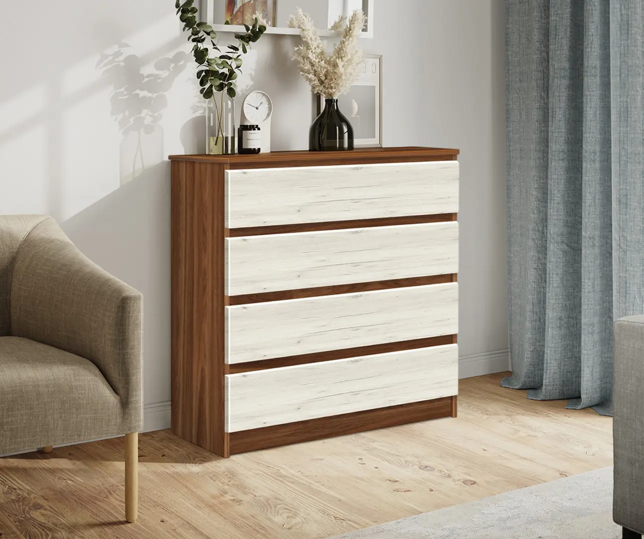Comoda Modern Komfi 75cm (Brandy Castello Oak/Craft Oak White)