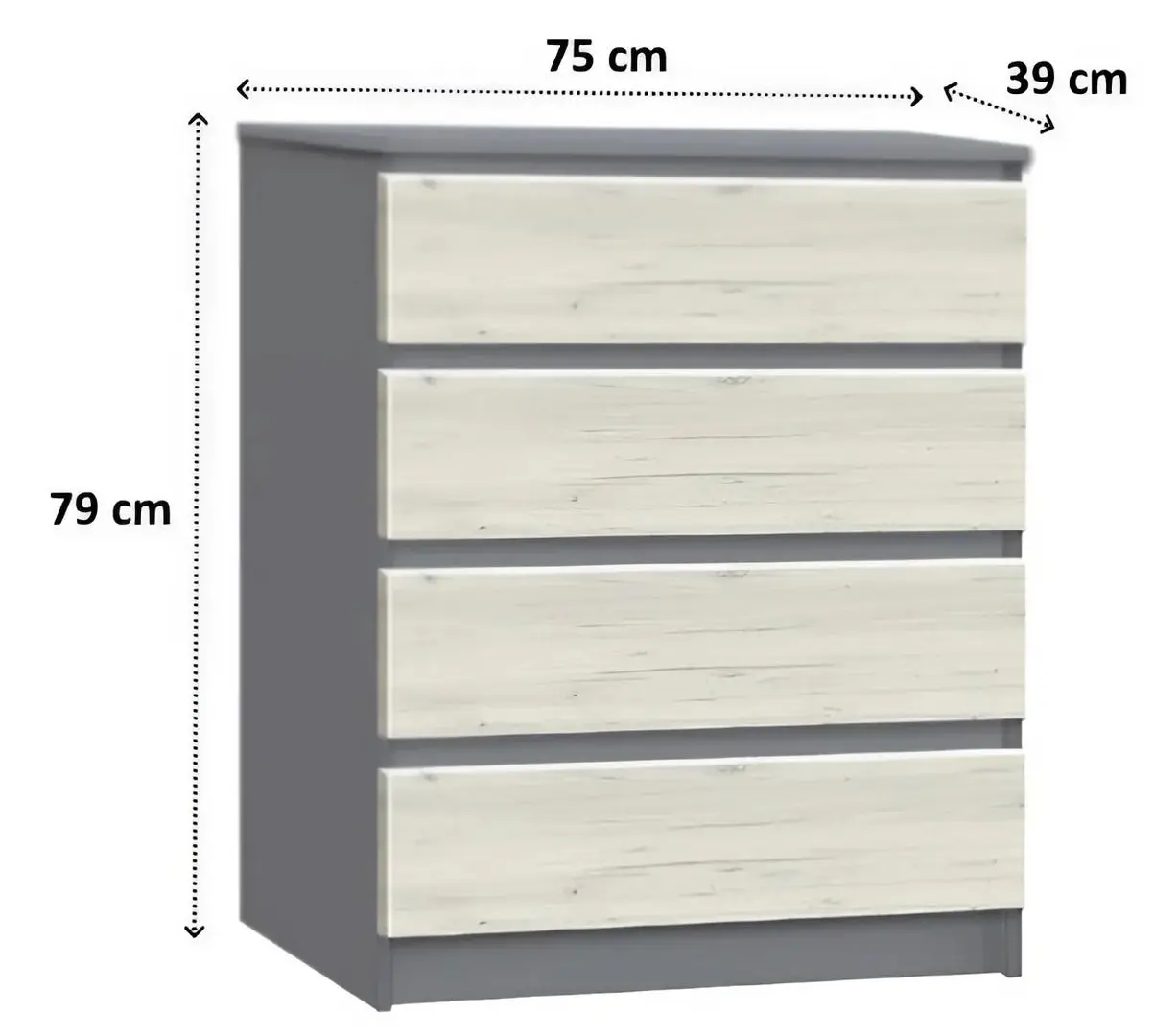 Comoda Modern Komfi 75cm (Slate Gray/Craft Oak White)