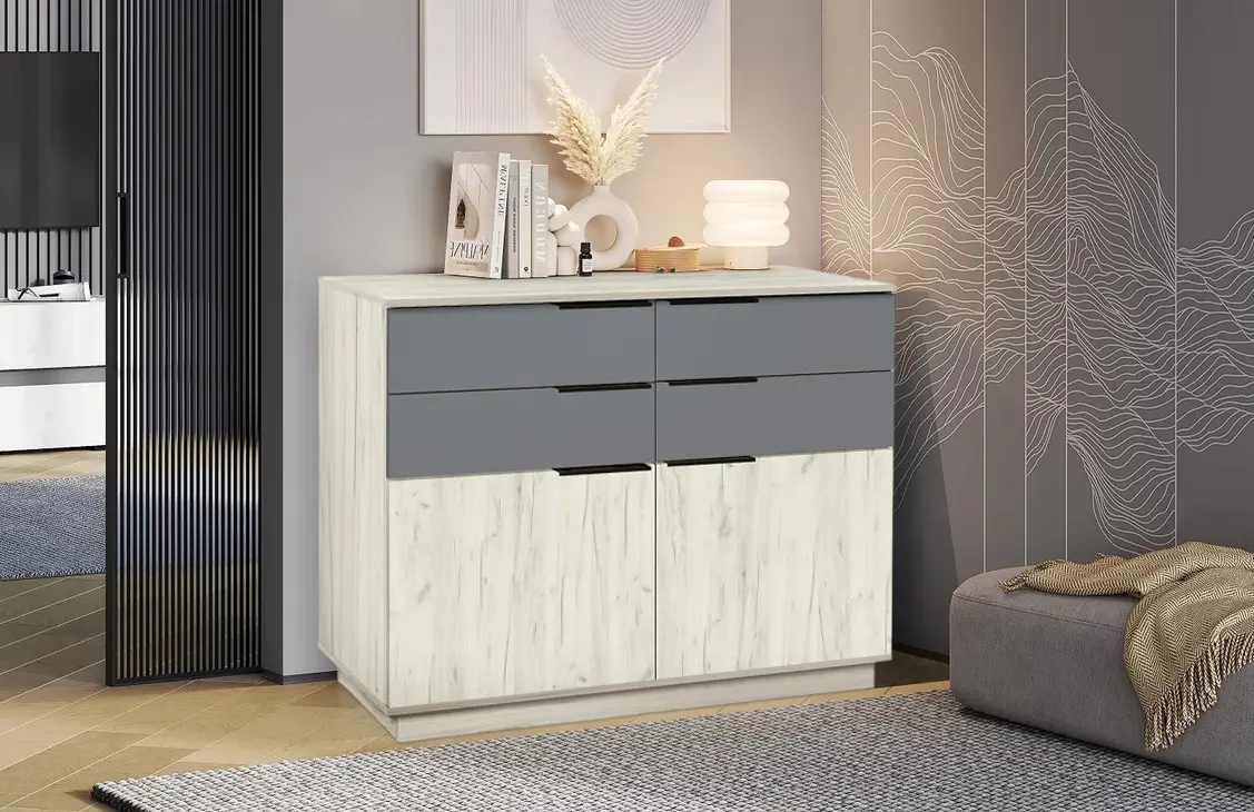 Comoda Modern Visit New 120cm (Craft Oak White/Slate Grey)