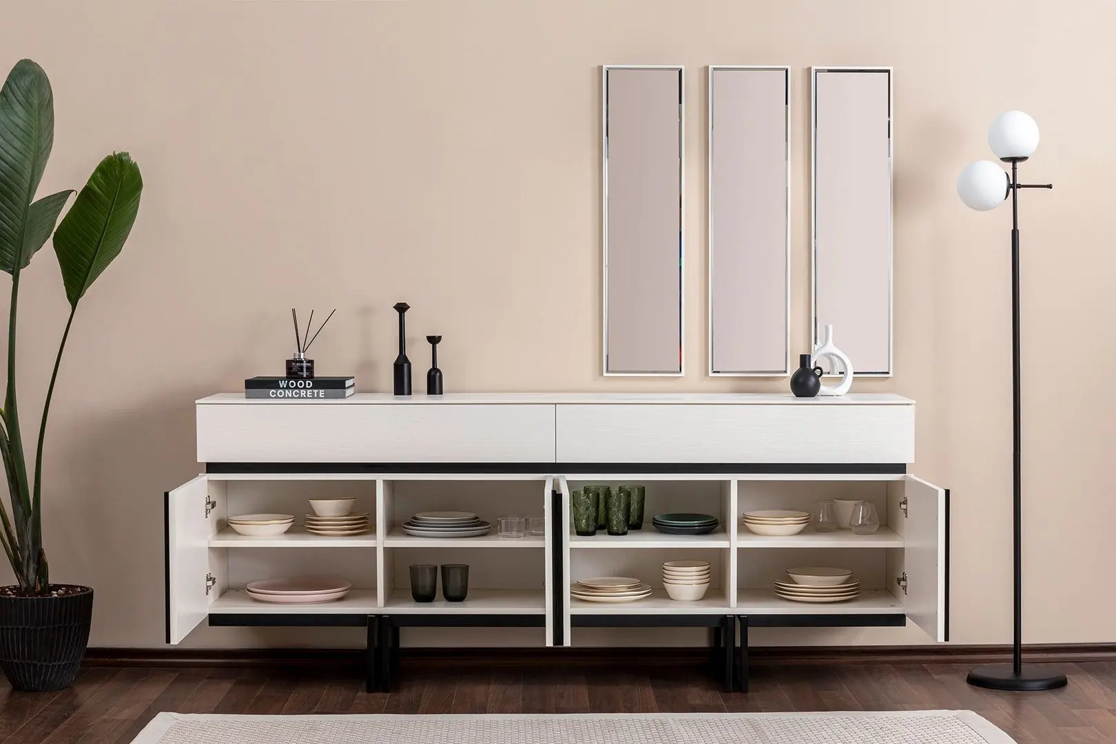 Tumba + Oglinda Studio Casa Linesideboard (White/Black)