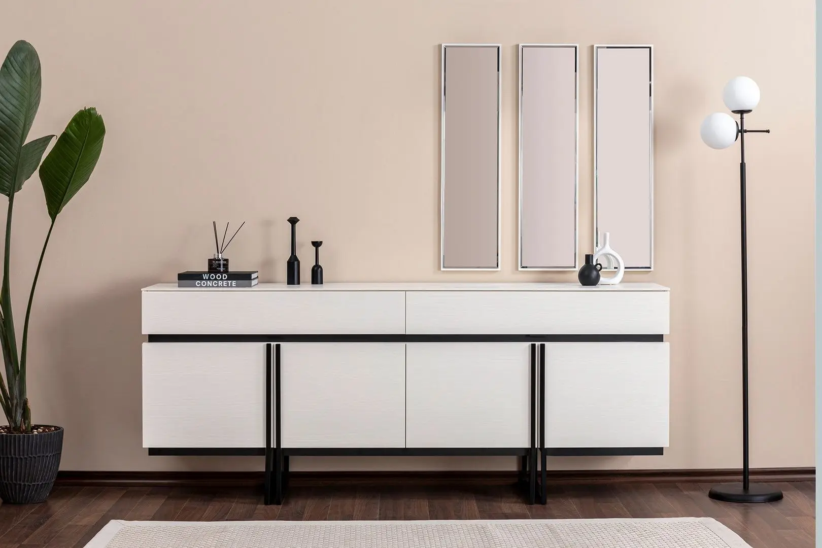 Tumba + Oglinda Studio Casa Linesideboard (White/Black)