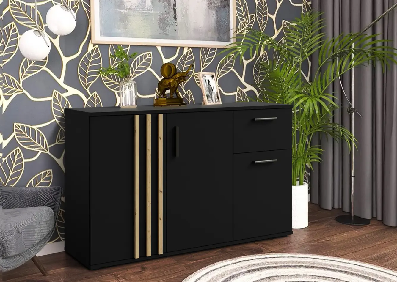 Comoda Tempo Kondela Tolis Typ 2 3D1S (Black/Artisan Oak)
