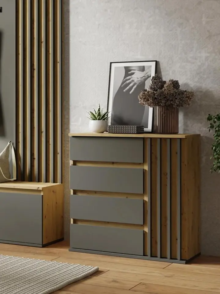 Тумба Tempo Kondela Deris 1D4s (Graphite/Artisan Oak)