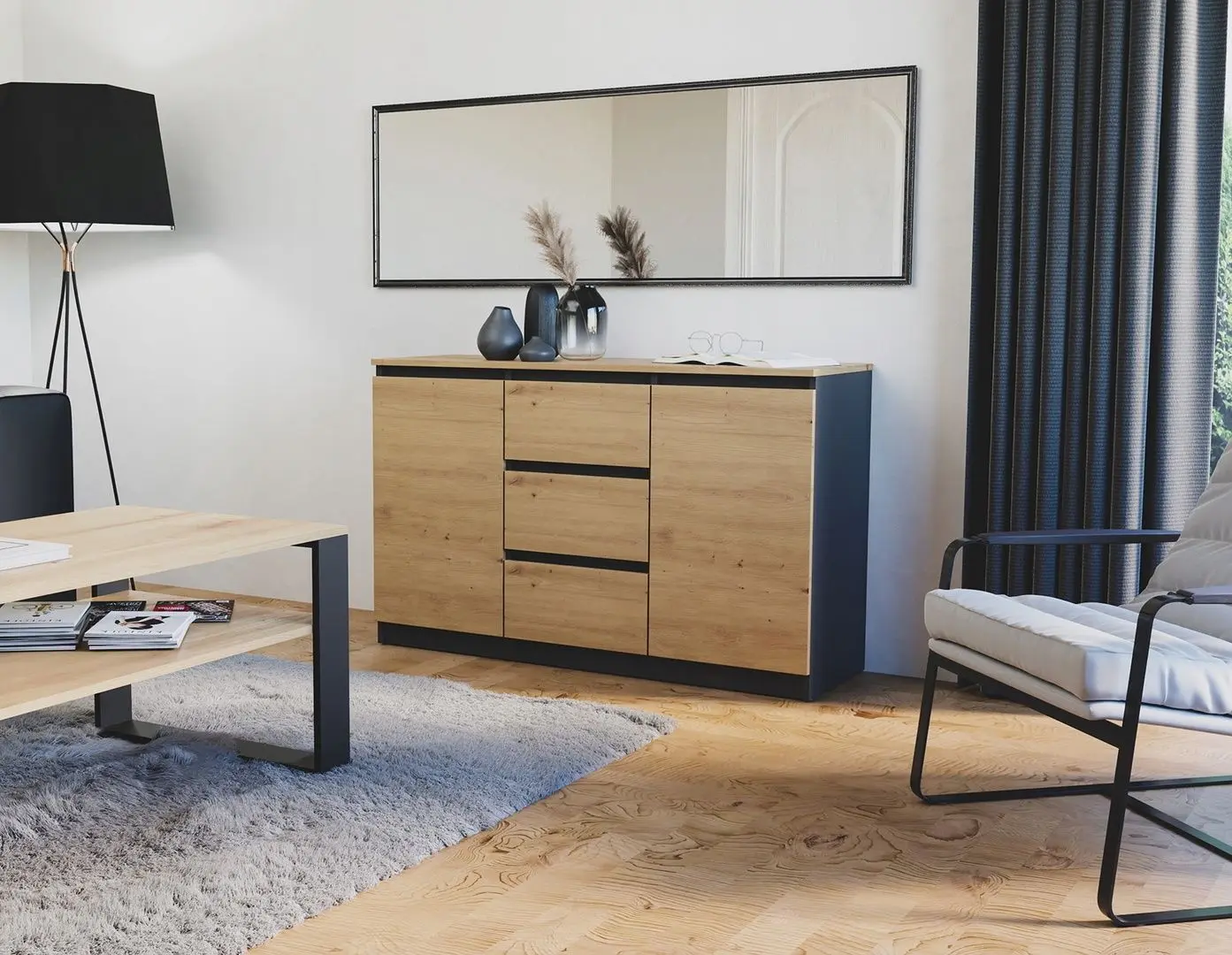 Tumba TopEshop 2D3S 120x40x75 (Anthracite/Artisan Oak)