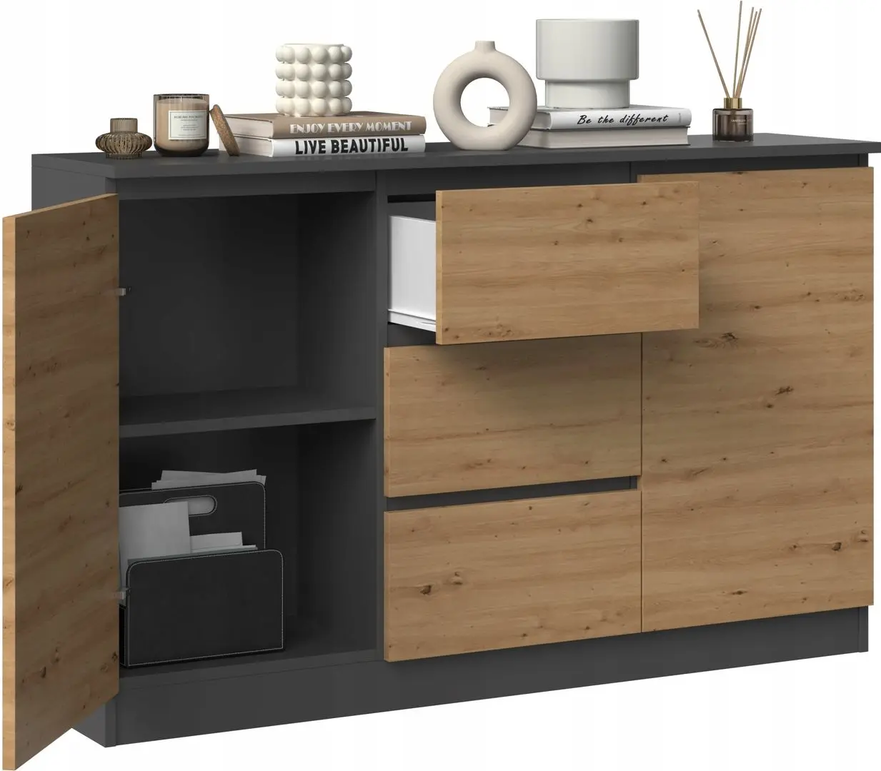 Tumba TopEshop 2D3S 120x40x75 (Anthracite/Artisan Oak)
