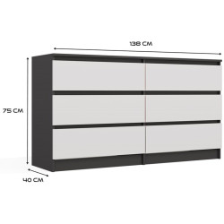 Comoda TopEshop M6 140cm (Anthracite/White) Thumb
