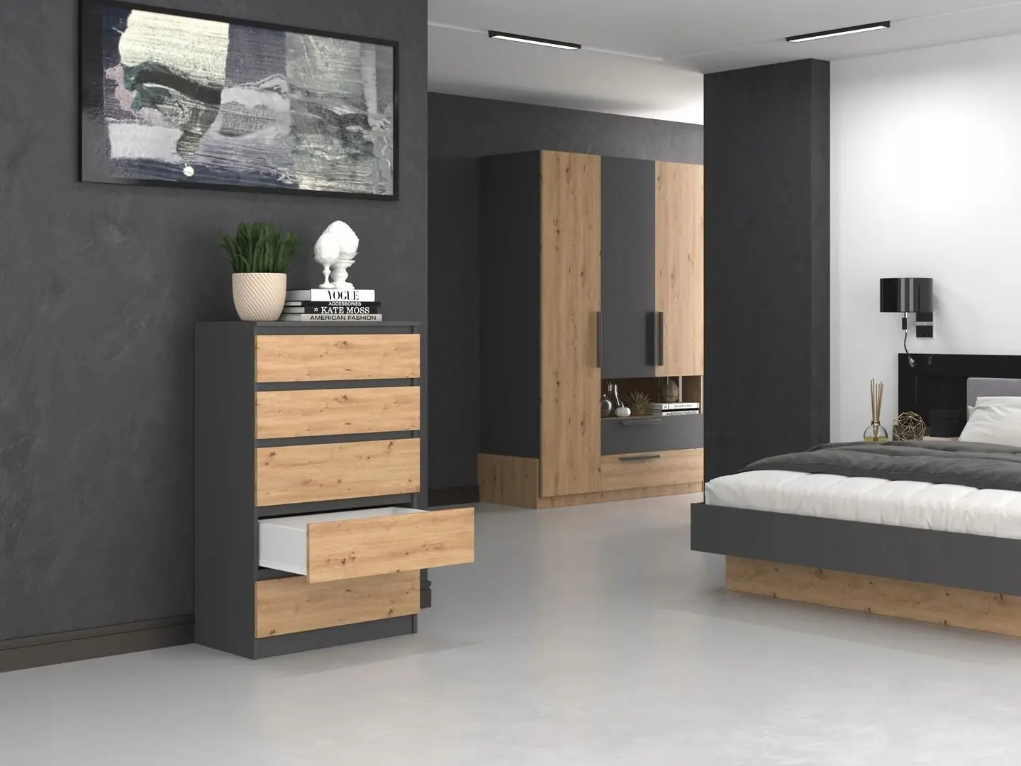 Comoda TopEshop Malwa M5 (Anthracite/Artisan Oak)