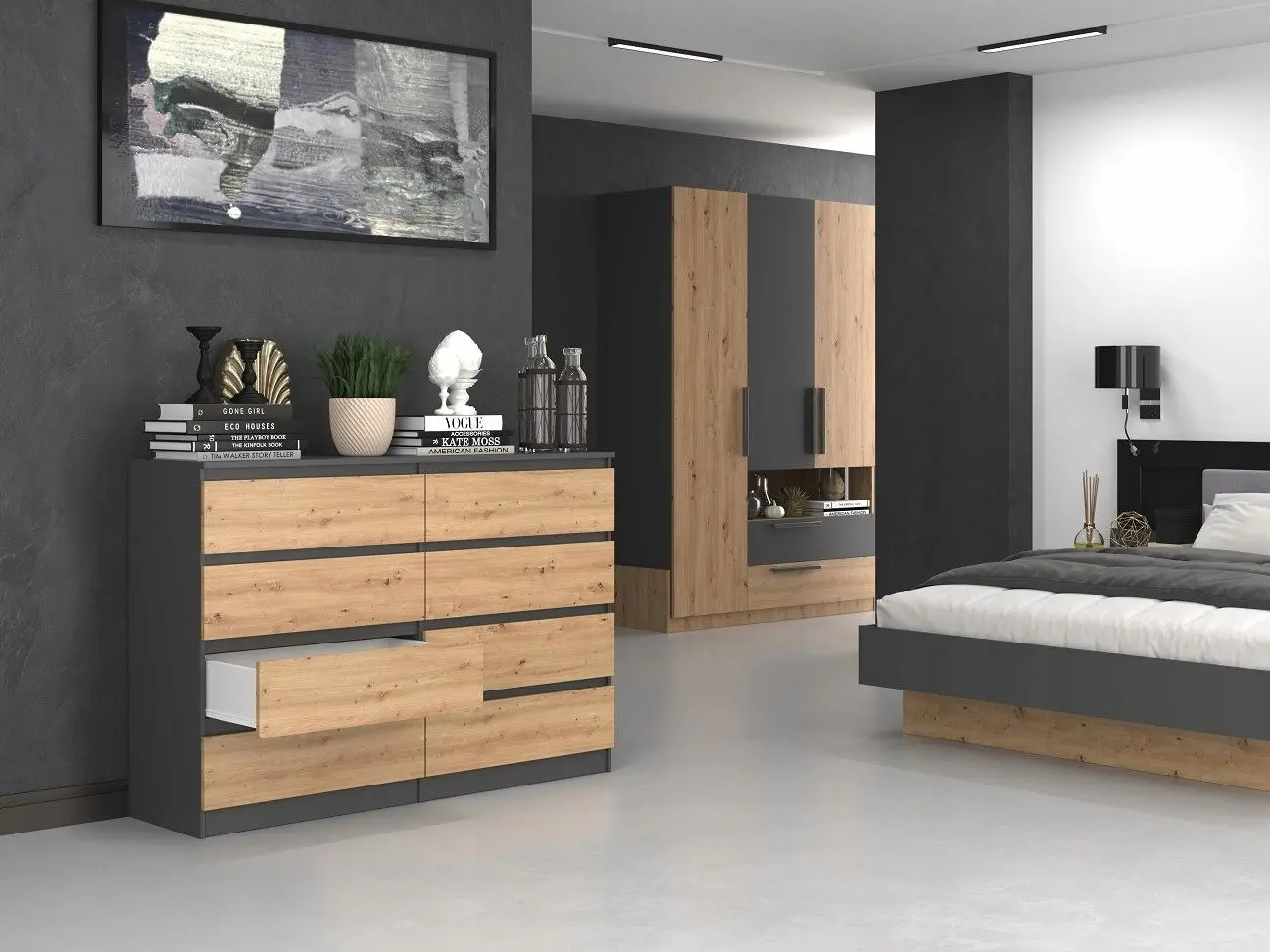 Comoda TopEshop Malwa M8 140 (Anthracite/Artisan Oak)