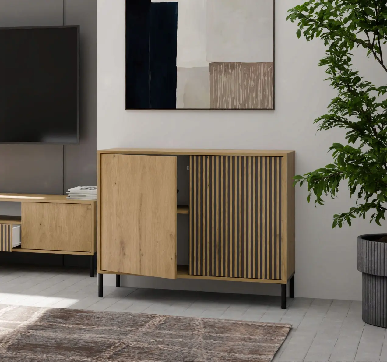 Тумба TopEshop Kamaro 2D Slim/Smooth (Artisan Oak/Black) - 7