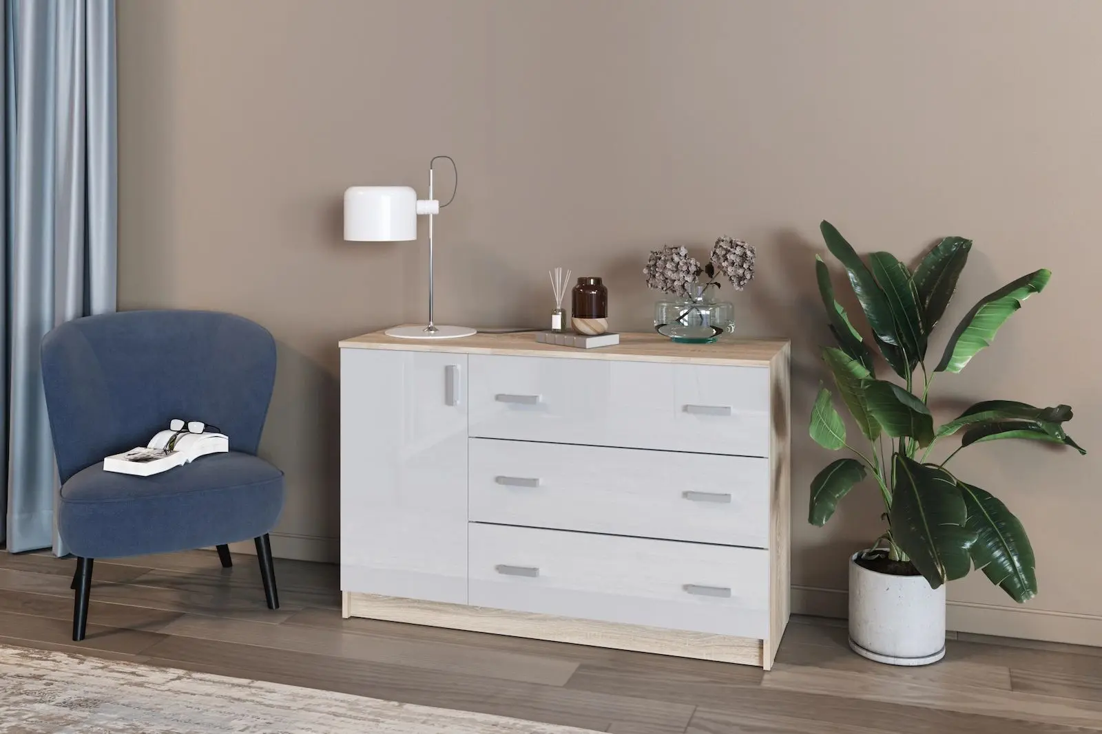 Comoda Tuckano 3S1D Basic (Sonoma/White Gloss)