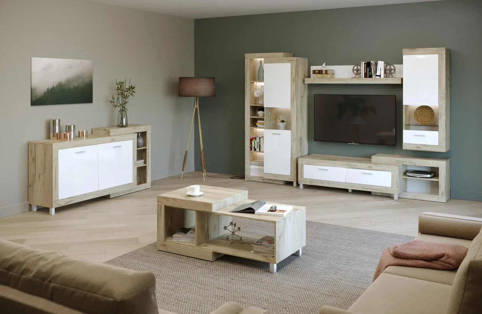 Тумба Tuckano 179 Ultra (Grey Craft Oak/White Gloss) - 3