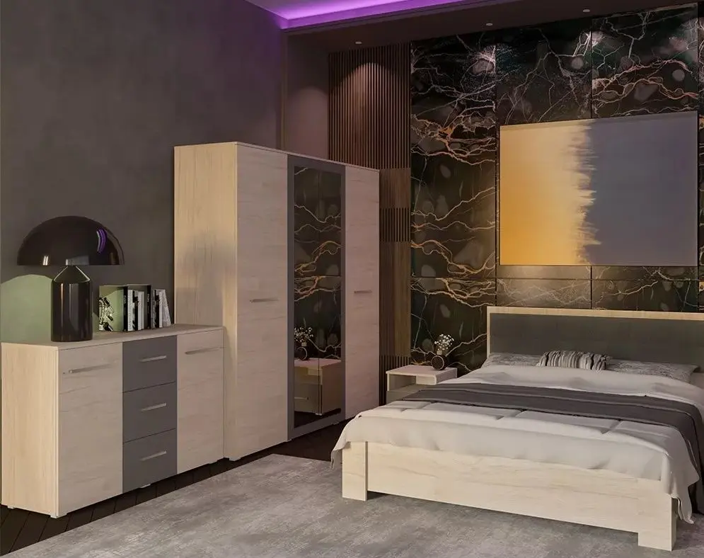 Тумба Yasen Бари 2Д3Ш (Гикори Рокфорд Светлый/Графит Серый)