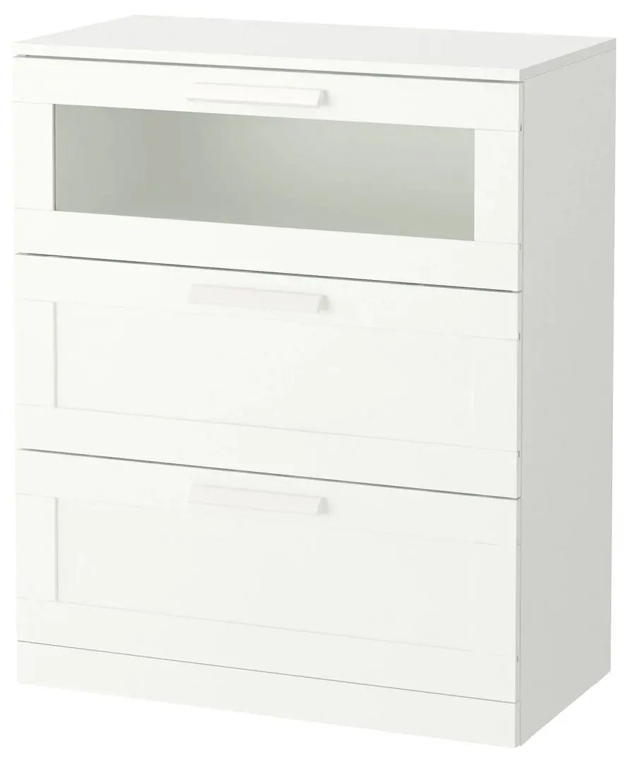 Comoda Ikea Brimnes 3 sertareа 78x95 (Alb/Sticla Mata)