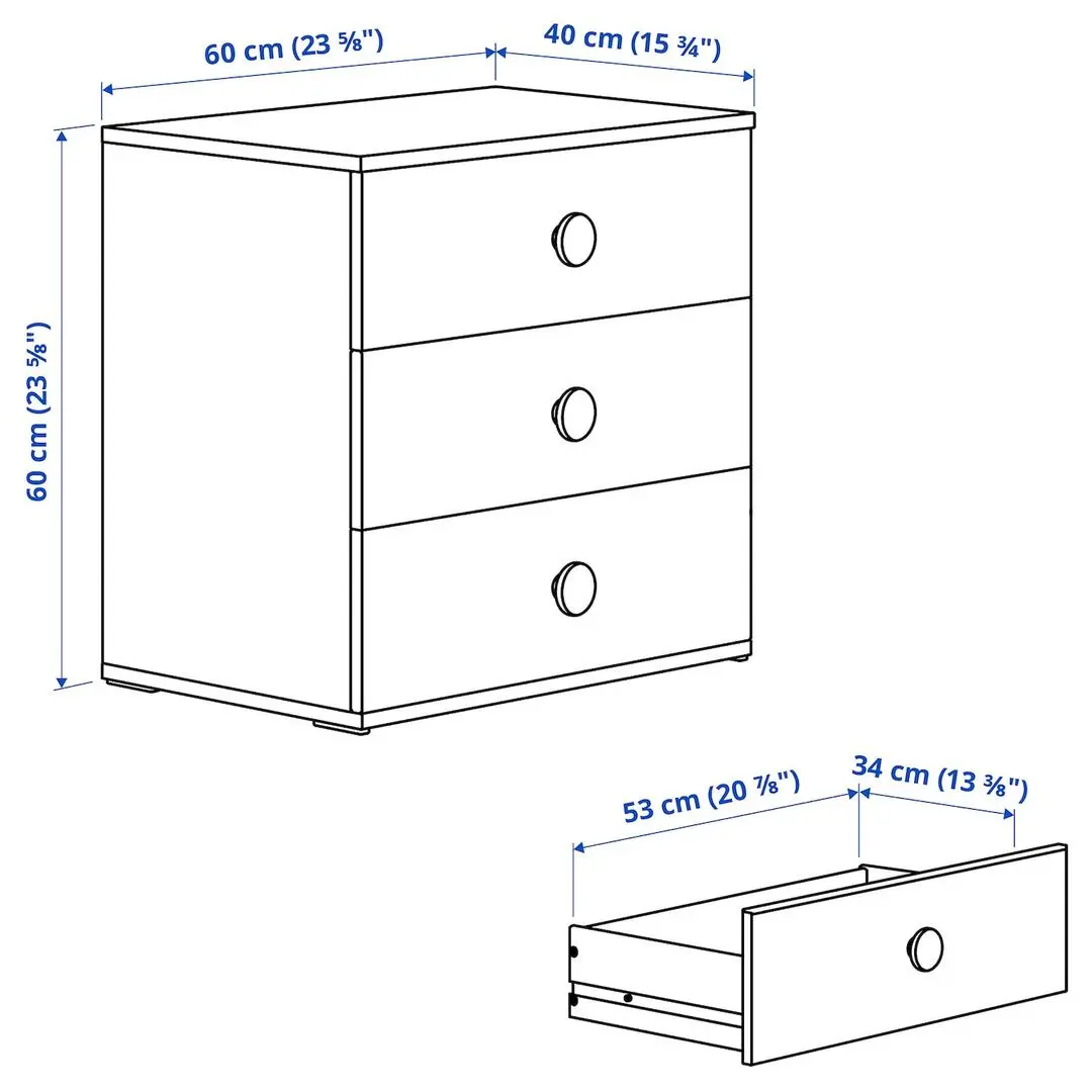 Comoda Ikea Godishus 3 sertare 60x40x60 (Alb)