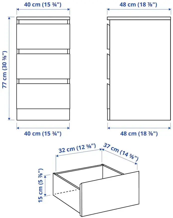 Комод Ikea Malm 3 ящика 40x78 (Белый)