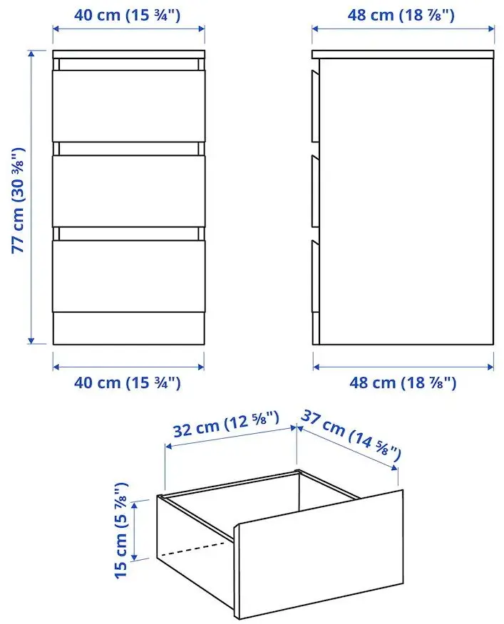 Комод Ikea Malm 3 ящика 40x78 (Дубовый Шпон Беленый)