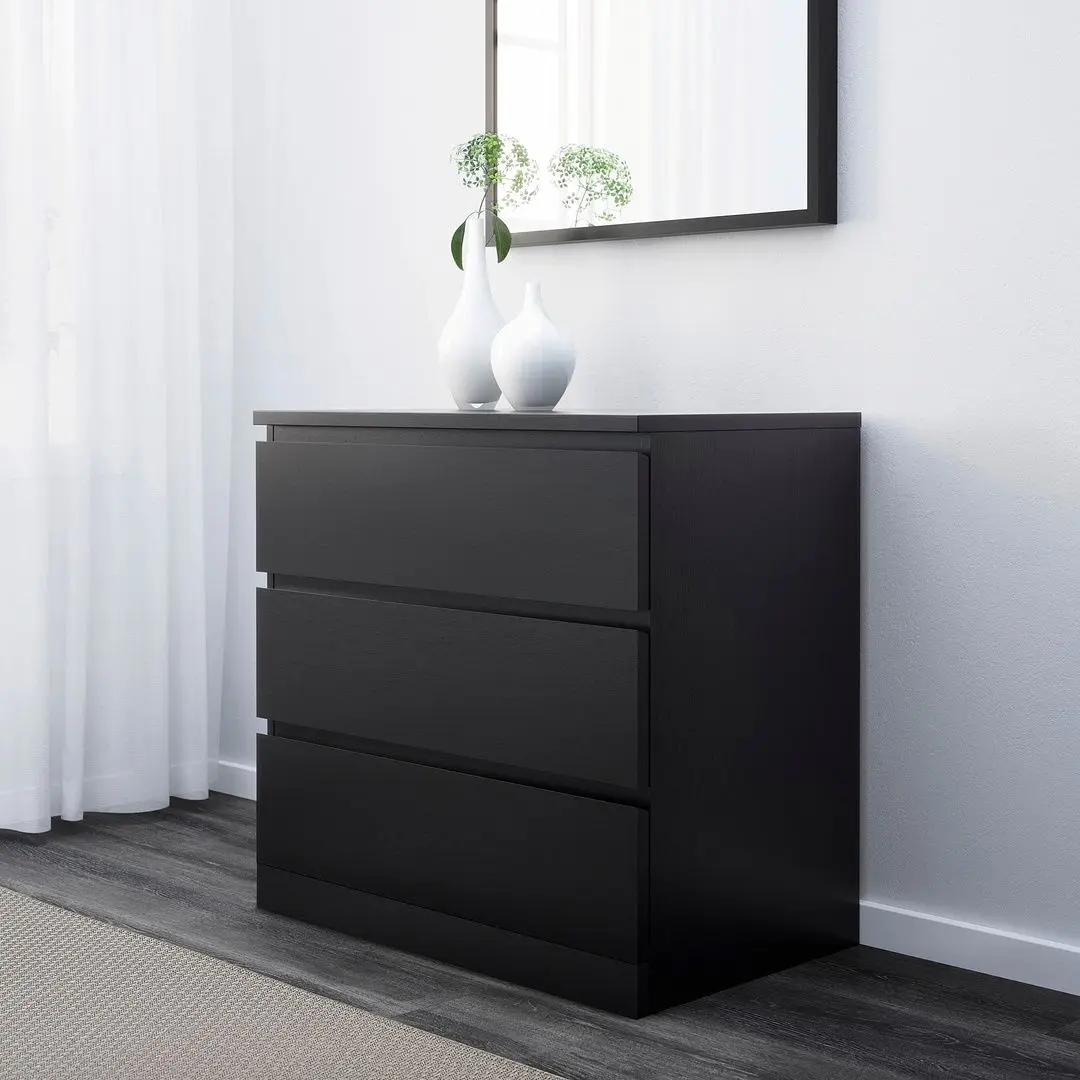 Comoda Ikea Malm 3 sertare 80x78 (Negru-maro)