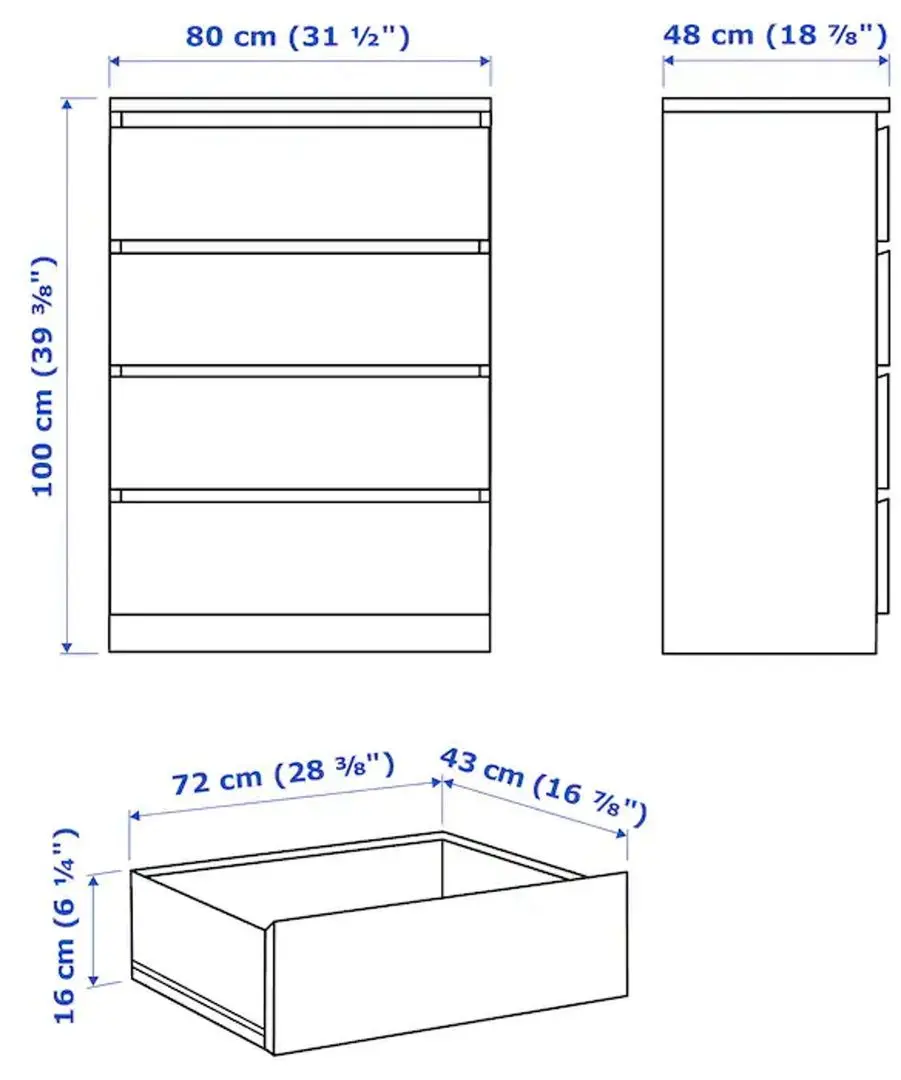 Comoda Ikea Malm 4 sertare 80x100 (Negru-maro)