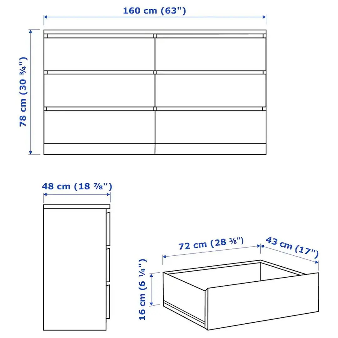 Comoda Ikea Malm 6 sertare 160x78 (Alb)