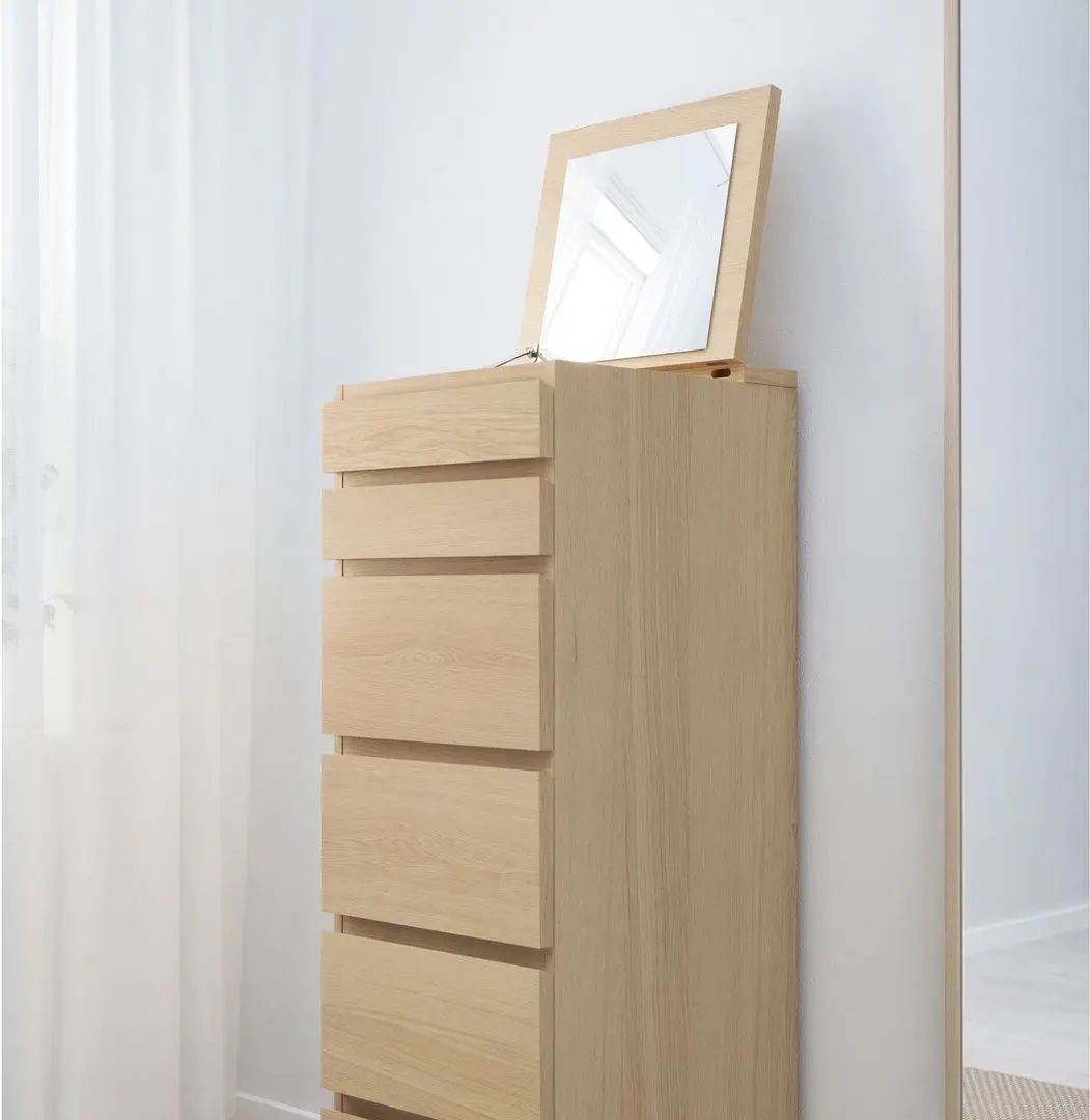 Comoda Ikea Malm 6 sertare 40x123 (Furnir Stejar Alb/Oglinda)
