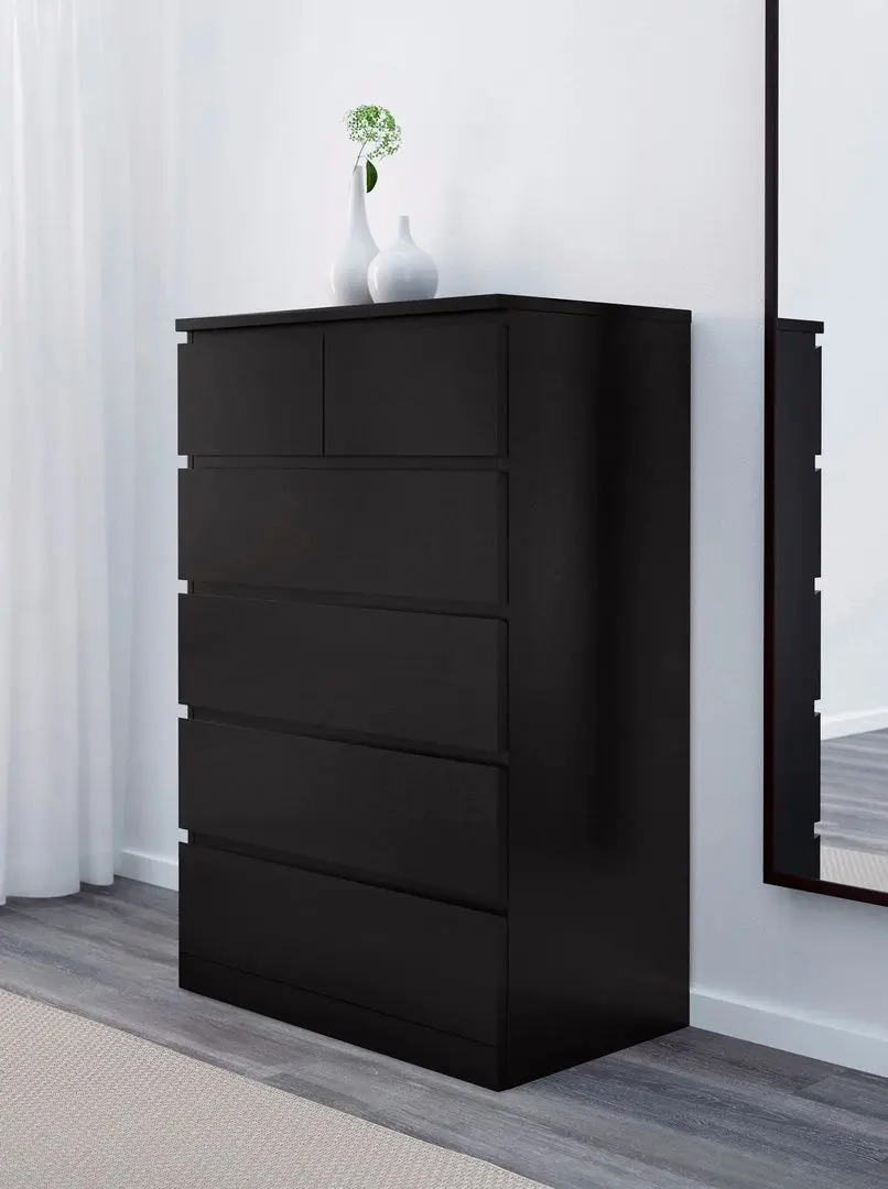 Комод Ikea Malm 6 ящиков 80x123 (Черно-коричневый)