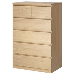Comoda Ikea Malm 6 sertare 80x123 (Furnir Stejar Alb)