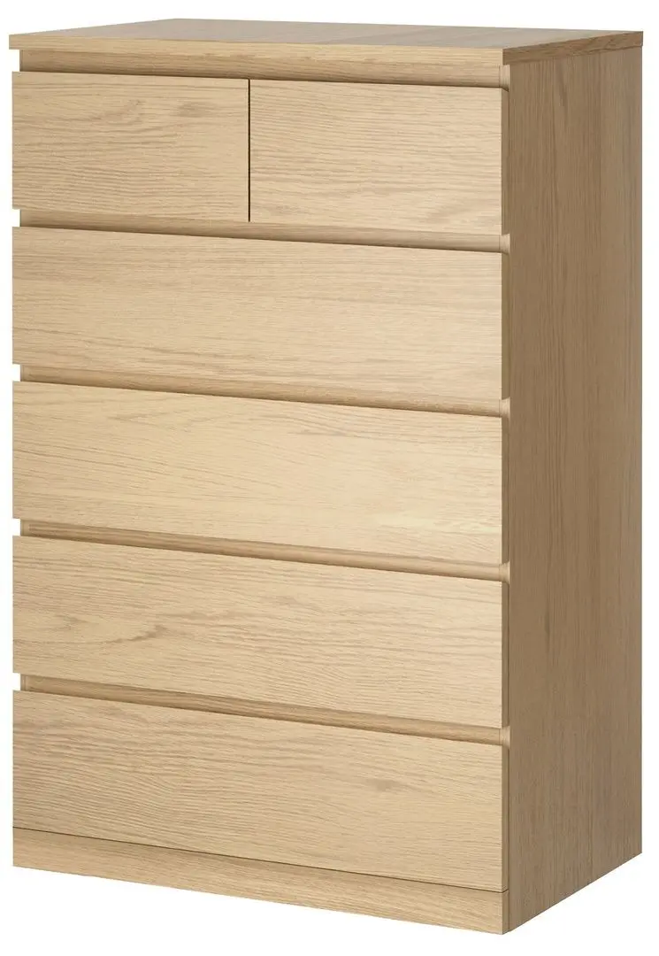 Comoda Ikea Malm 6 sertare 80x123 (Furnir Stejar Alb)