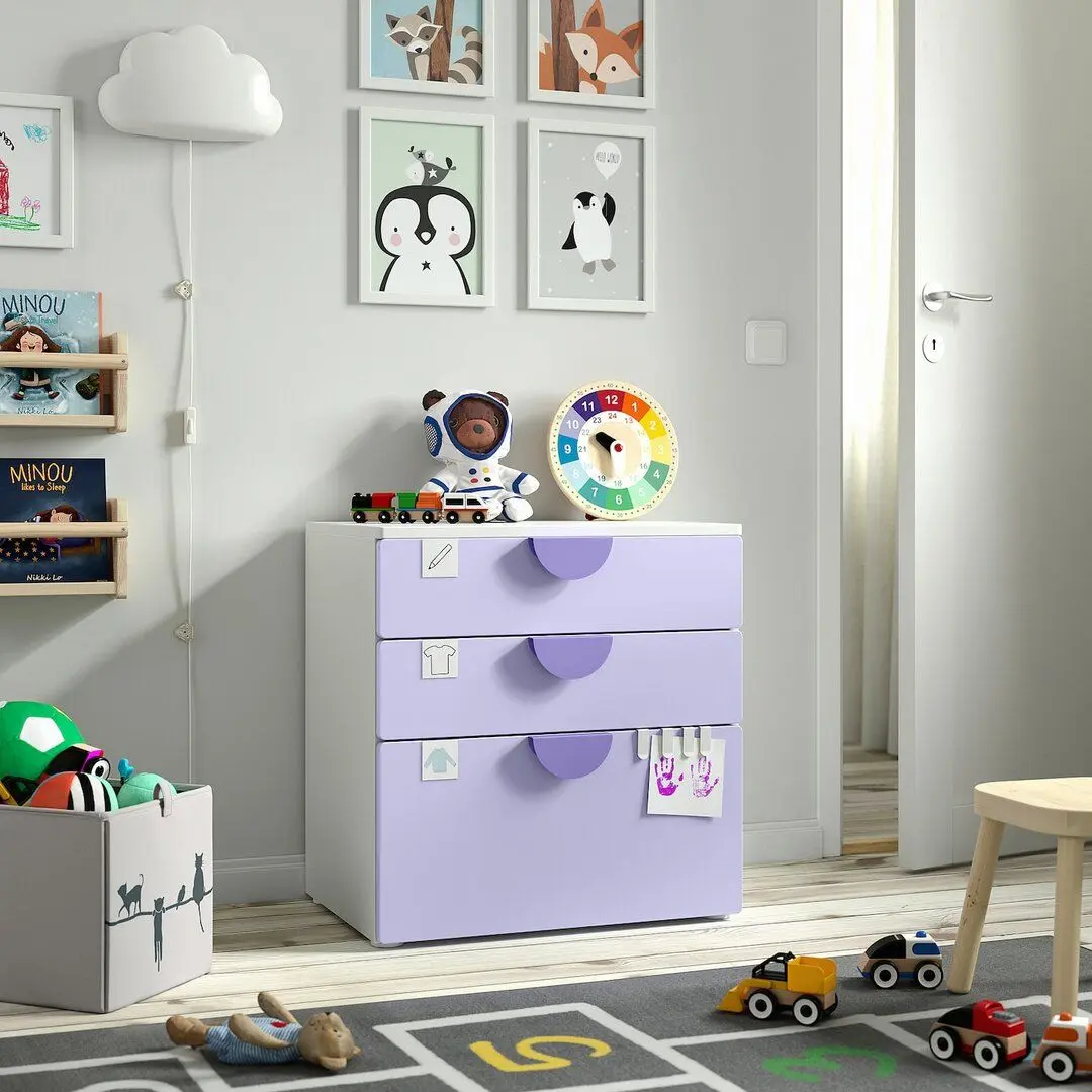 Comoda Ikea Smastad/Platsa 3 sertare 60x42x63 (Alb/Lila Deschis)