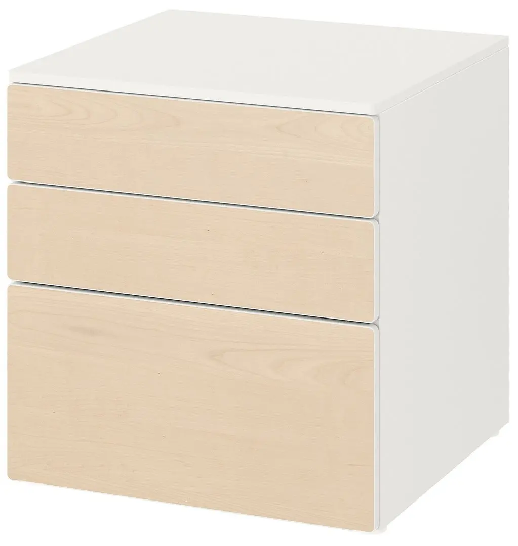 Comoda Ikea Smastad/Platsa 3 sertare 60x55x63 (Alb/Mesteacan)