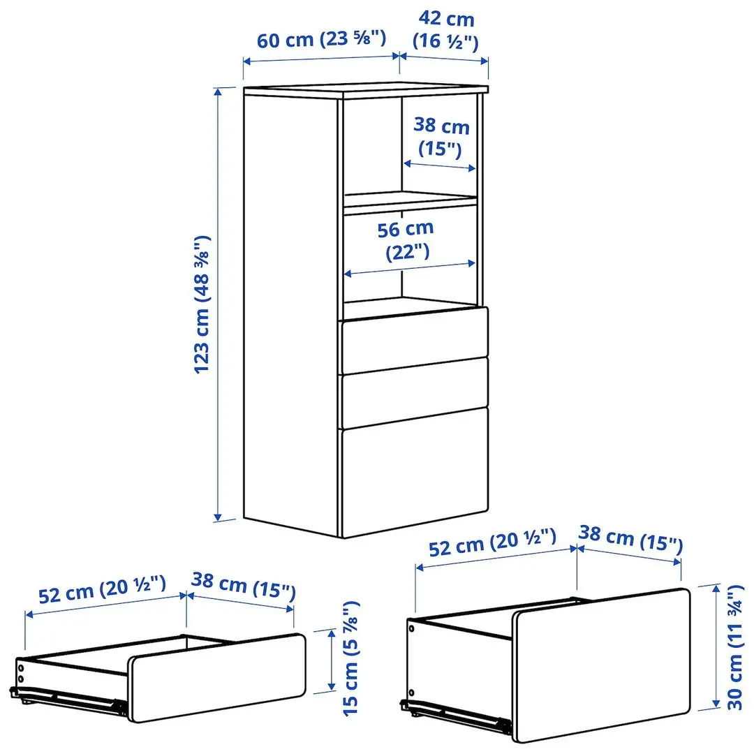 Comoda Ikea Smastad/Platsa 3 sertare/raft 60x42x123 (Alb/Lila Deschis)