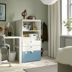 Комод Ikea Smastad/Platsa 3 ящика/полка 60x57x123 (Белый/Голубой)