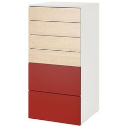 Комод Ikea Smastad/Platsa 6 ящика 60x57x123 (Белая Береза/Красный) Thumb