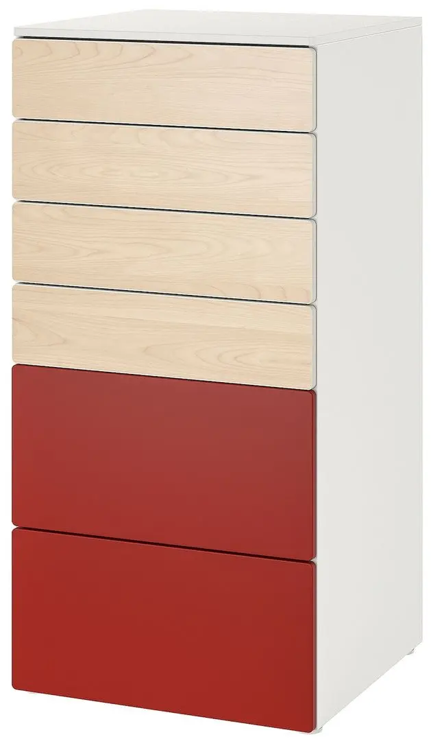 Комод Ikea Smastad/Platsa 6 ящика 60x57x123 (Белая Береза/Красный)
