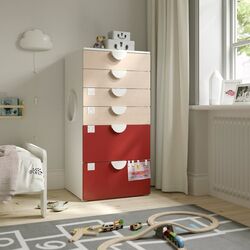 Комод Ikea Smastad/Platsa 6 ящика 60x57x123 (Белая Береза/Красный)